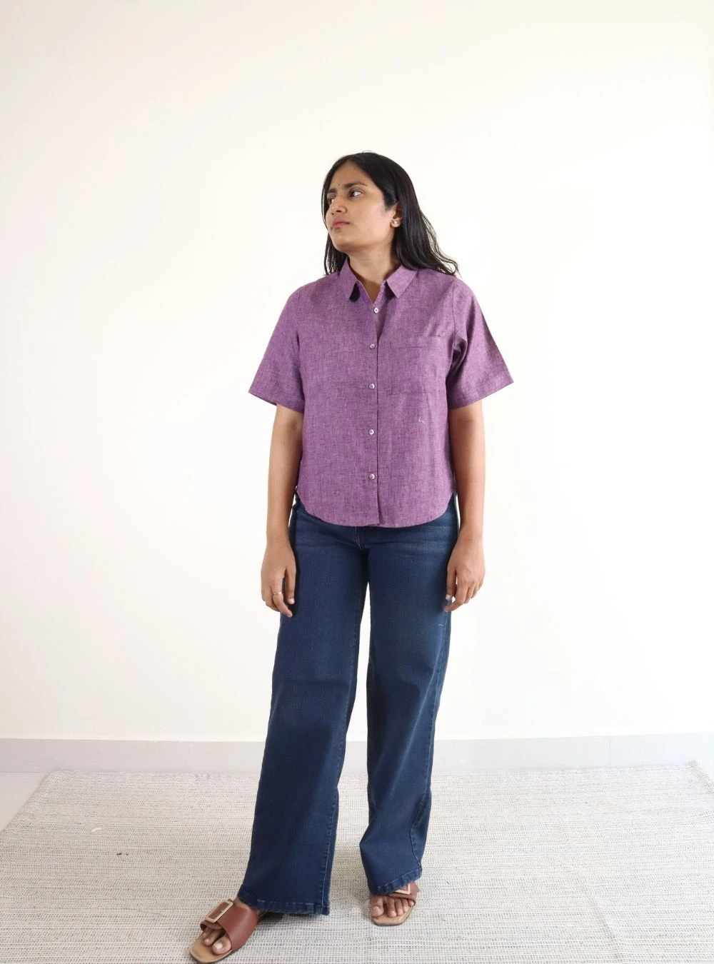 onion pink coloured mid cropped solid shirt