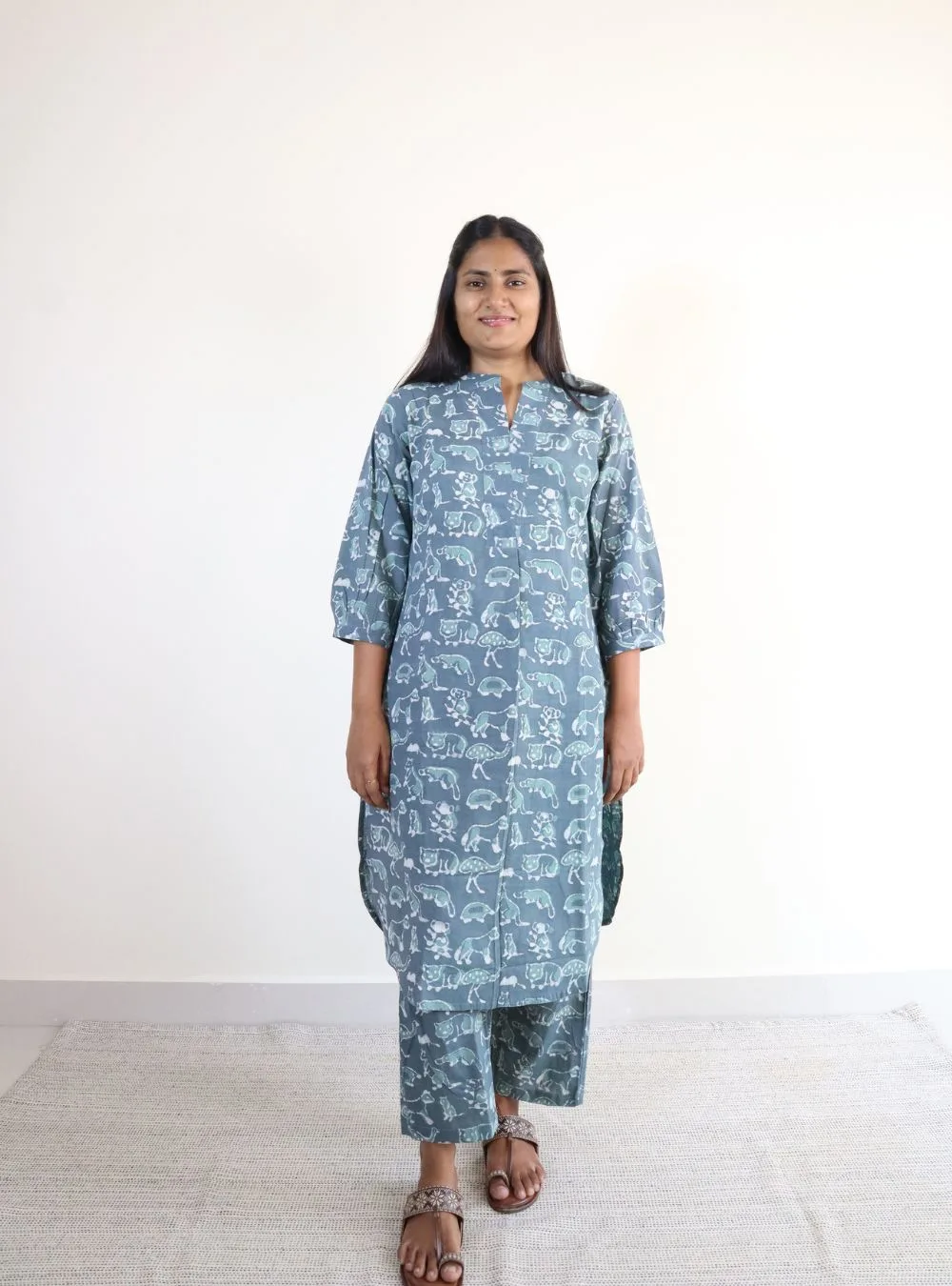 shade of blue coloured cartoon print cotton co ord set